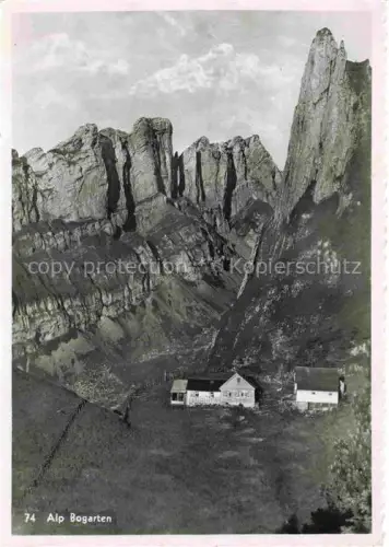 AK / Ansichtskarte Alp Bogarten Appenzeller Land IR Alp-Bogarten Felswand Alpgebaeude Berge Alp