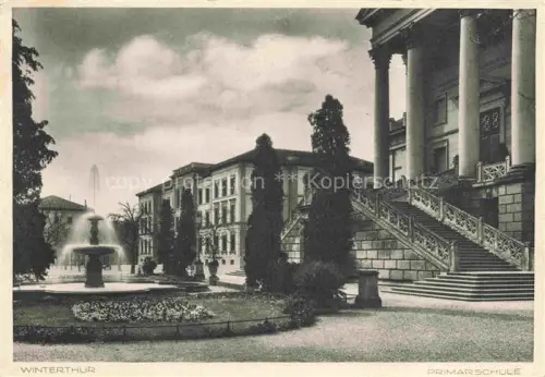 AK / Ansichtskarte WINTERTHUR  ZH Primarschule Brunnen Freitreppe Saeulen Park Springbrunnen Schulgebaeude