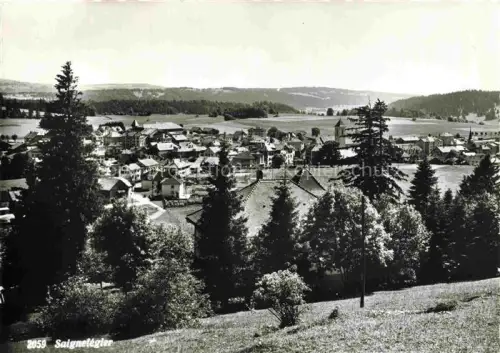 AK / Ansichtskarte Saignelegier Saingnelegier JU Kirche Dorf Haeuser Wald Huegel Wiesen