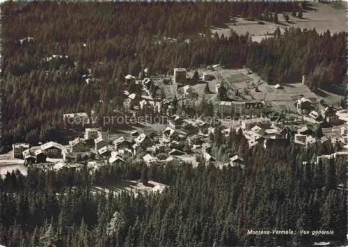 AK / Ansichtskarte Montana-Vermala Randogne VS Vue-générale Luftbild Wald Ortschaft Haeuser Tannen Bergdorf
