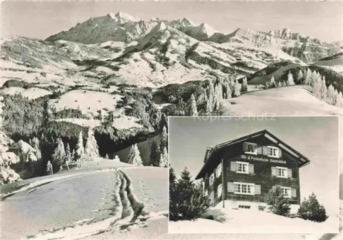 AK / Ansichtskarte Ebnat-Kappel Toggenburg SG Ski-und-Ferienheim Saentisblick Pension Winter Schnee Saentis Bergpanorama Tannen