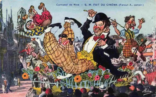AK / Ansichtskarte NICE   Nizza 06 Alpes-Maritimes Carnaval Karnevalswagen Filmkamera Harlekin Clown Festumzug Menge Kino-Motiv