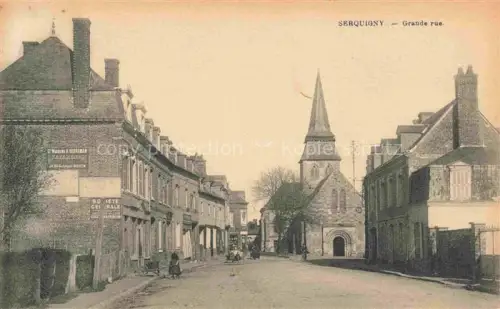 AK / Ansichtskarte Serquigny Bernay 27 Eure Grande-rue Kirche Hauptstrasse Backsteingebaeude Passanten Geschaefte