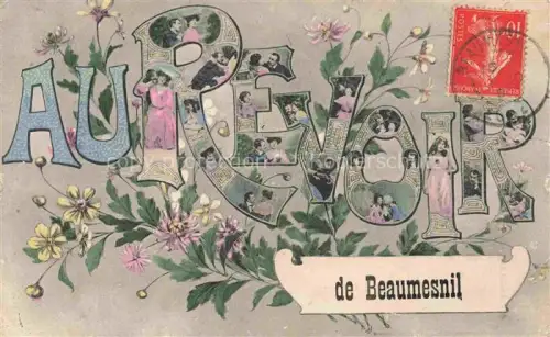 AK / Ansichtskarte Beaumesnil Bernay 27 Eure Grusskarte Buchstaben-Montage Paare Blumen Ornament