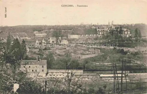 AK / Ansichtskarte Conches-en-Ouche EVREUX 27 Eure Stadtpanorama Daecher Kirchturm Bahnlinie Felder Baeume Tal