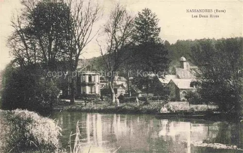 AK / Ansichtskarte Nassandres Bernay 27 Eure Deux-Rives Fluss Boot Villa Park Baeume Spiegelung