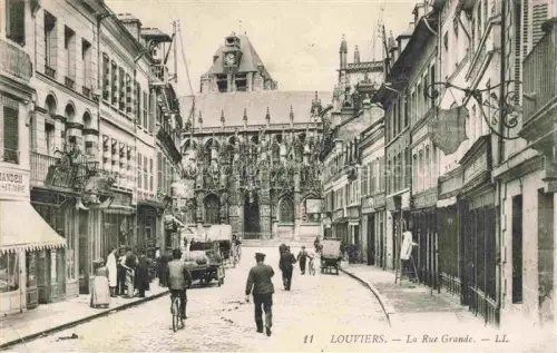 AK / Ansichtskarte Louviers  LES ANDELYS 27 Eure Rue-Grande Kirche Strassenszene Fahrrad Pferdewagen Passanten Geschaefte Gotik
