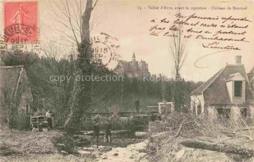 AK / Ansichtskarte Verneuil -sur-Avre Evreux 27 Eure Vallée-d Avre Château-de-Montuel Fluss Bruecke Maenner Wald Schloss