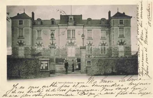 AK / Ansichtskarte Issy-l Eveque 71 Saone-et-Loire Mairie Rathaus Eingangsportal Gaslaternen Zaun Personen