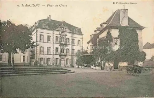 AK / Ansichtskarte Marcigny Charolles 71 Saone-et-Loire Place-du-Cours Platz Herrenhaus Treppe Karren Baeume Pavillon