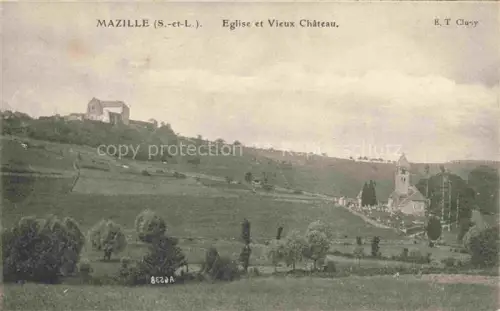 AK / Ansichtskarte Mazille MACON 71 Saone-et-Loire Eglise Vieux-Château Kirchturm Huegel Wiesen Baeume Landschaft