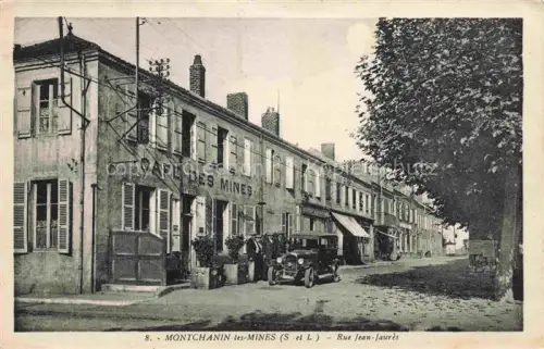 AK / Ansichtskarte Montchanin-les-Mines Chalon-sur-Saone 71 Saone-et-Loire Rue-Jean-Jaurès Café-des-Mines Strassenszene Auto Geschaefte Wohnhaeuser