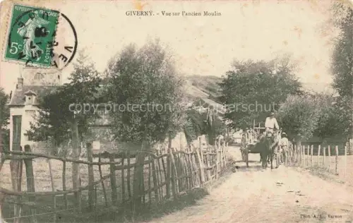 AK / Ansichtskarte Giverny LES ANDELYS 27 Eure Ancien-Moulin Weg Baeume Pferd Wagen Zaun Landschaft