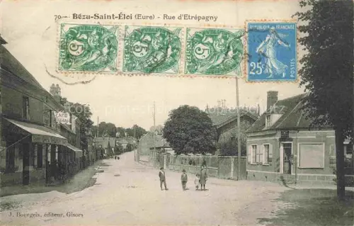 AK / Ansichtskarte Bezu-Saint-Eloi LES ANDELYS 27 Eure Rue-d Etrépagny Strassenszene Cafe-Billard Haeuser Kinder Baeume