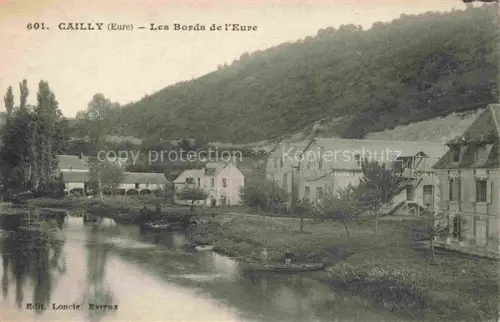 AK / Ansichtskarte Cailly-sur-Eure LES ANDELYS 27 Eure Bords-de-l Eure Fluss Muehle Gebaeude Huegel Baeume Boot