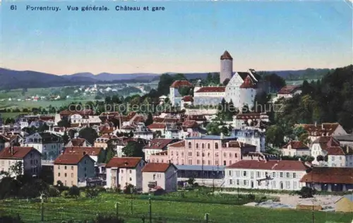 AK / Ansichtskarte Porrentruy JU Vus-générale Château Gare Stadtpanorama Turm Baeume Felder