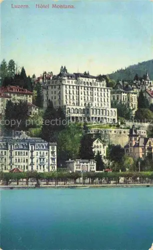 AK / Ansichtskarte LUZERN  LU Hôtel-Montana See Villen Ufer Baeume Huegel Grandhotel