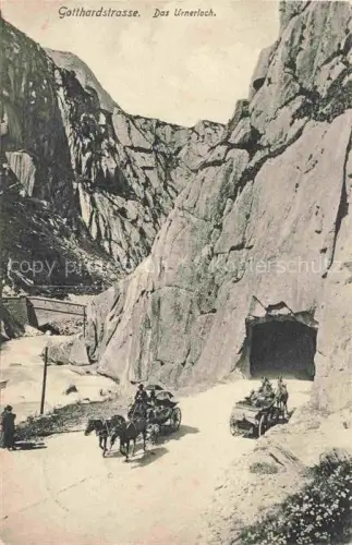 AK / Ansichtskarte Goeschenen Goeschenen UR Gotthardstrasse Urnerloch Felsdurchbruch Pferdekutsche Schoellenen Tunnel Bergpass