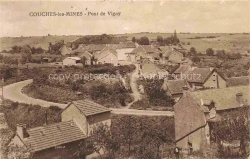 AK / Ansichtskarte Couches-les-Mines AUTUN 71 Saone-et-Loire Pont-de-Vigny Dorf Haeuser Huegel Felder Strasse Bruecke