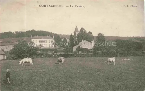 AK / Ansichtskarte Cortambert MACON 71 Saone-et-Loire Weide Kuehe Kirchturm Dorf Huegel Kind Wiese