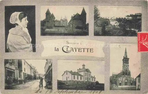 AK / Ansichtskarte La Clayette Charolles 71 Saone-et-Loire Souvenir Schloss Kirche Rathaus Strassenszene Frau-Tracht Panorama