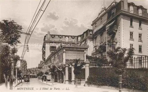 AK / Ansichtskarte MONTREUX  VD Hôtel-de-Paris Strassenbahn Strasse Gebaeude Strassenszene Passanten