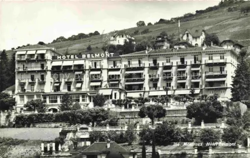 AK / Ansichtskarte MONTREUX  VD Hôtel-Belmont Gebaeude Balkone Huegel Weinberge Baeume
