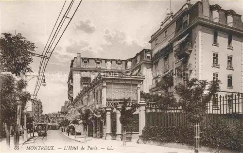 AK / Ansichtskarte MONTREUX  VD Hôtel-de-Paris Strassenbahn Strasse Gebaeude Strassenszene