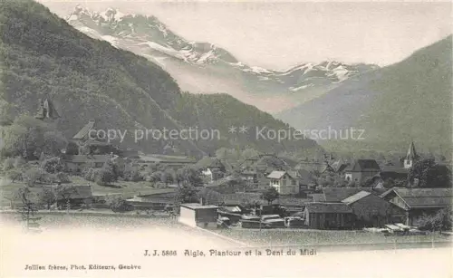 AK / Ansichtskarte AIGLE VD Plantour Dent-du-Midi Berge Dorf Rhonetal Alpen Schnee