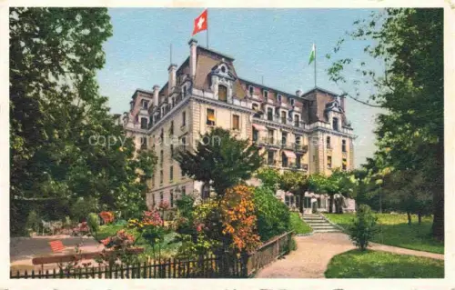 AK / Ansichtskarte LAUSANNE VD Alexandra-Grand-Hotel Schweizer-Flagge Park Garten Jugendstil Balkon