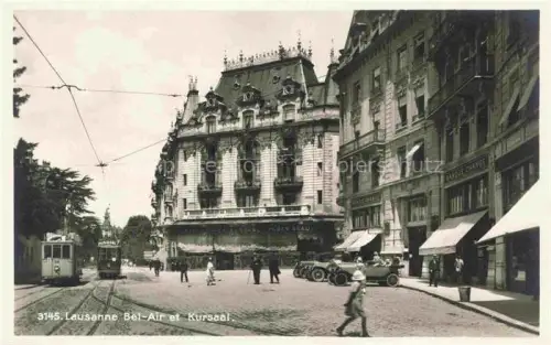 AK / Ansichtskarte LAUSANNE VD Bel-Air Kursaal Tram Strassenbahn Autos Passanten Banque-Change Jugendstil