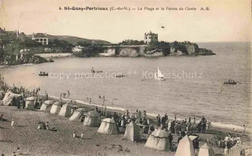 AK / Ansichtskarte Saint-Quay-Portrieux 22 Cotes-d Armor La-Plage Pointe-de-l Isnin Strand Badezelte Segelboot Felsenkueste Badegaeste