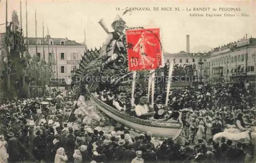 AK / Ansichtskarte NICE   Nizza 06 Alpes-Maritimes Carnaval Festwagen Bandit-de-Pegomas Fisch Menschenmenge Boot Figur