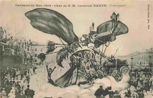 AK / Ansichtskarte NICE   Nizza 06 Alpes-Maritimes Carnaval Festwagen Char-S.M.-Carnaval-XXXVII Flugmaschine Figur Menschenmenge
