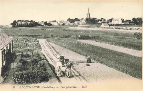 AK / Ansichtskarte Plougasnou Morlaix 29 Finistere Kirchturm Felder Haeuser Frauen Weg Gemuesegarten Dorf