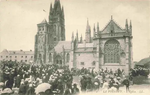 AK / Ansichtskarte Le Folgoet Brest 29 Finistere L Eglise Kirche Gotik Rosette Kirchturm Menschenmenge Wallfahrt Bretagne