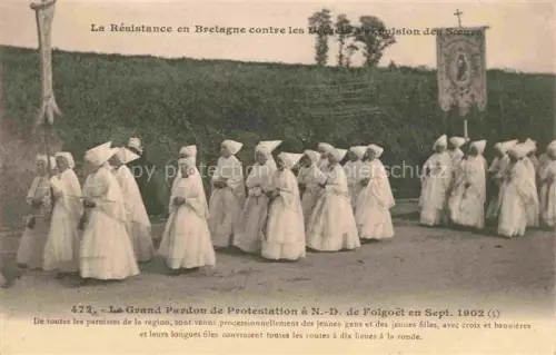 AK / Ansichtskarte Le Folgoet Brest 29 Finistere Grand-Pardon-de-Protestation N-D-de-Folgoet Prozession Nonnen Fahnen Kreuz Bretagne