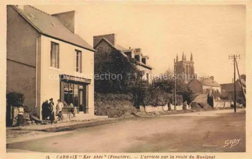 AK / Ansichtskarte Carhaix-Plouguer Chateaulin 29 Finistere Ker-Ahès Route-du-Huelgoat Corderie Strassenszene Kirche Fahrrad Haeuser