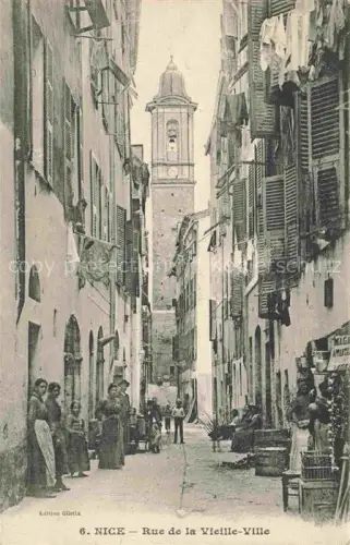 AK / Ansichtskarte NICE   Nizza 06 Alpes-Maritimes Rue-de-la-Vieille-Ville Altstadt Gasse Kirchturm Waesche Passanten Haeuser
