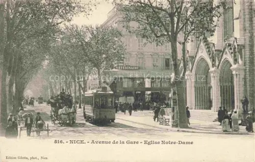 AK / Ansichtskarte NICE   Nizza 06 Alpes-Maritimes Avenue-de-la-Gare Eglise-Notre-Dame Strassenbahn Allee Passanten Kirche Veterinaer