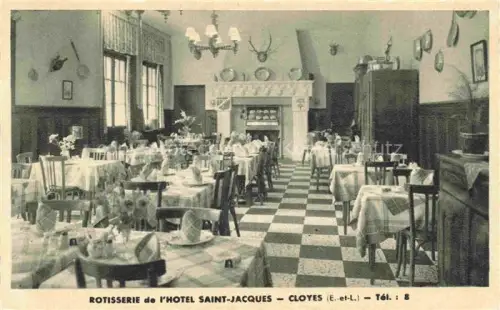 AK / Ansichtskarte Cloyes-sur-le-Loir Chateaudun 28 Eure-et-Loir Hotel-Saint-Jacques Rotisserie Restaurant Speisesaal Kamin Schachbrettboden Geweih Innenraum