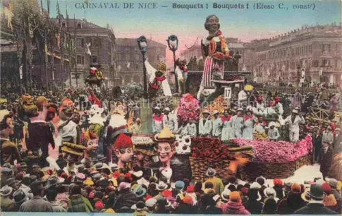 AK / Ansichtskarte NICE   Nizza 06 Alpes-Maritimes Karneval Festumzug Festwagen Masken Blumen Menschenmenge Figuren