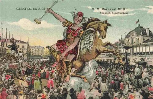 AK / Ansichtskarte NICE   Nizza 06 Alpes-Maritimes Karneval Festwagen Reiterin Pferd Kriegerin Menschenmenge Prachtgebaeude