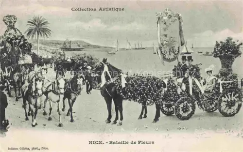 AK / Ansichtskarte NICE   Nizza 06 Alpes-Maritimes Bataille-de-Fleurs Pferdekutsche Blumenwagen Promenade Meer Segelboote Palmen