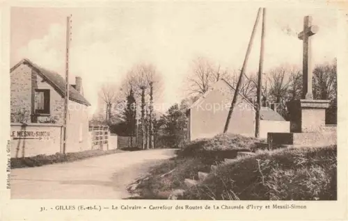 AK / Ansichtskarte Gilles DREUX 28 Eure-et-Loir Calvaire Wegkreuz Carrefour Chaussée-d Ivry Mesnil-Simon Dorfstrasse Haeuser Baeume