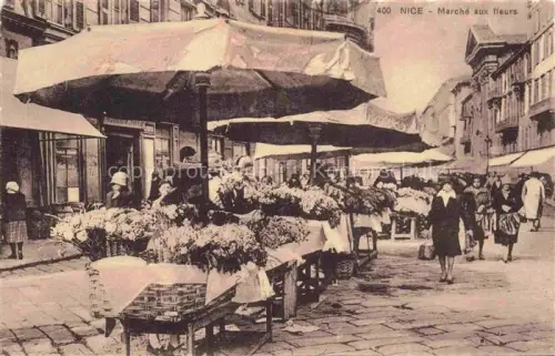 AK / Ansichtskarte NICE   Nizza 06 Alpes-Maritimes Marché-aux-fleurs Blumenmarkt Marktstaende Passanten Sonnenschirme Koerbe