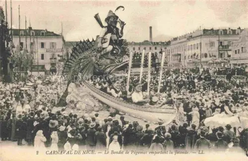 AK / Ansichtskarte NICE   Nizza 06 Alpes-Maritimes Carnaval Bandit-de-Pégonas Joconde Festwagen Karnevalsfigur Menschenmenge Platz