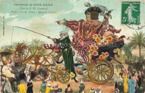 AK / Ansichtskarte NICE   Nizza 06 Alpes-Maritimes Carnaval Festwagen Char-de-S.M.-Carnaval Mossa Spagnol Pferde Figuren Handkoloriert