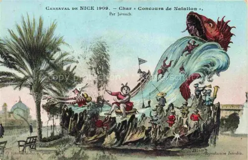 AK / Ansichtskarte NICE   Nizza 06 Alpes-Maritimes Carnaval Char-Concours-de-Natation Welle Fisch Karnevalsfiguren Palme Festwagen Jarnach