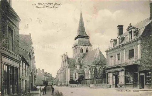 AK / Ansichtskarte Serquigny Bernay 27 Eure Place-du-Vieux-Pont Kirche Café Dorfplatz Fachwerkhaeuser Strasse